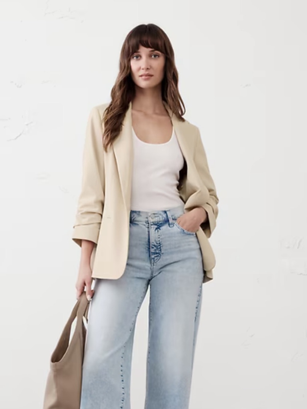 Banana Republic Factory Hayden Relaxed Blazer - Oyster Cream XS Petite